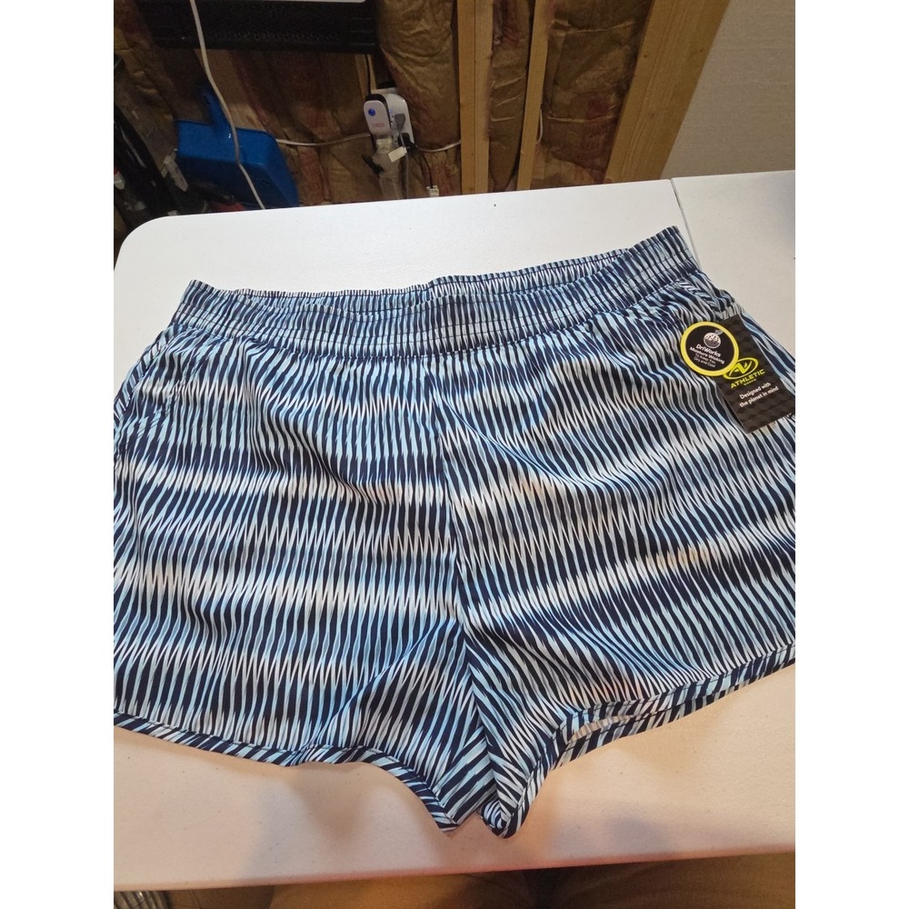Athletic Works XXL 20 Moisture-wicking Run Shorts Blue Stripe‎ Liner Pockets NWT